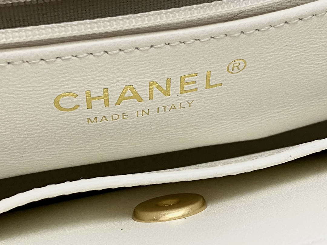 Chanel AS4416 Mini Shopping Bag shiny aged Calfskin gold tone metal White