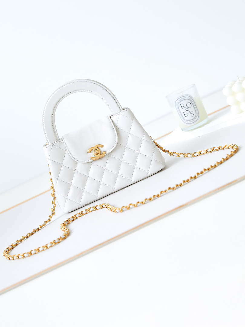 Chanel AS4416 Mini Shopping Bag shiny aged Calfskin gold tone metal Off-White - Default Title - View 1