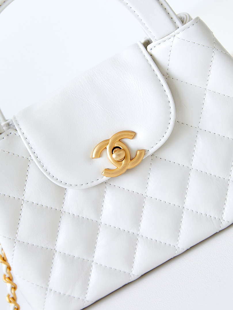 Chanel AS4416 Mini Shopping Bag shiny aged Calfskin gold tone metal Off-White - Default Title - View 2