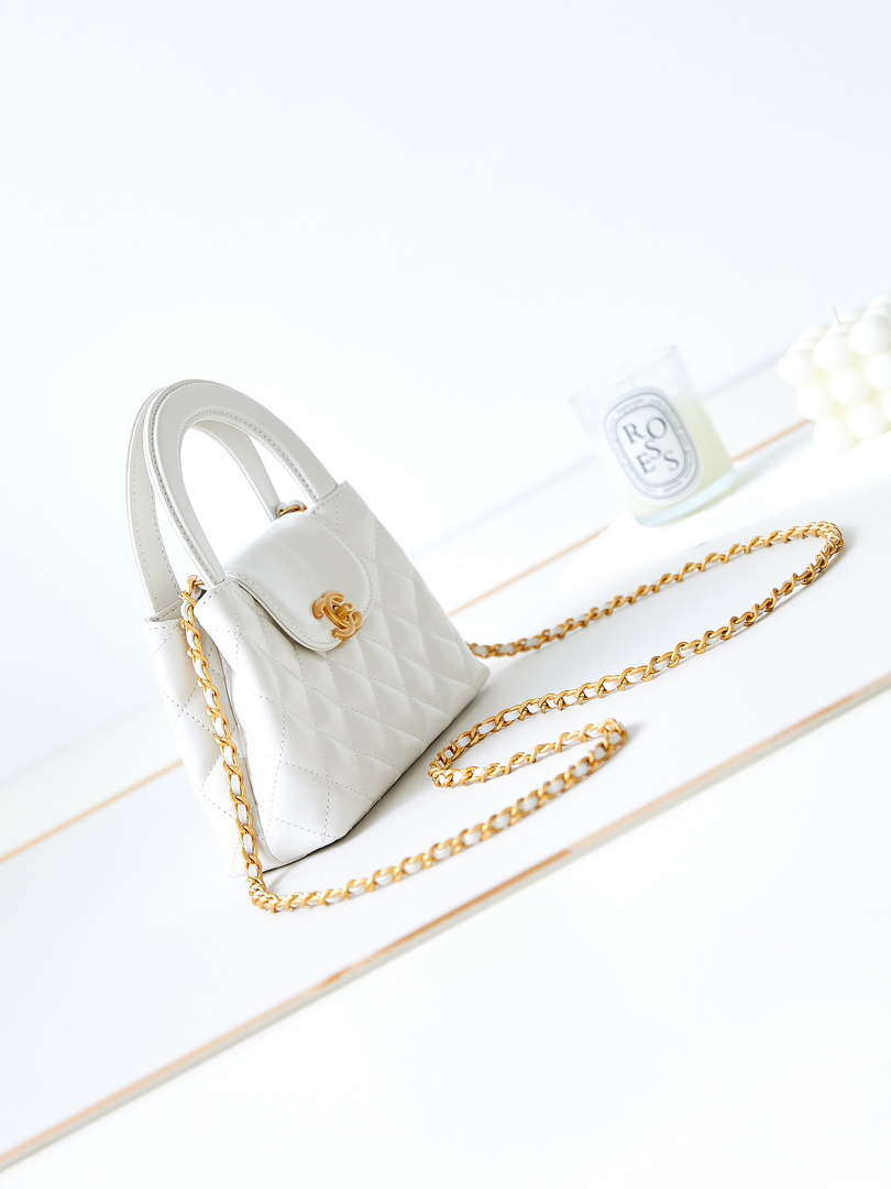 Chanel AS4416 Mini Shopping Bag shiny aged Calfskin gold tone metal Off-White - Default Title - View 3