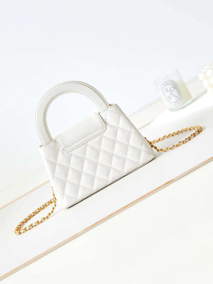 Chanel AS4416 Mini Shopping Bag shiny aged Calfskin gold tone metal Off-White - Default Title - View 5