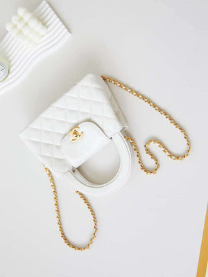 Chanel AS4416 Mini Shopping Bag shiny aged Calfskin gold tone metal Off-White - Default Title - View 7
