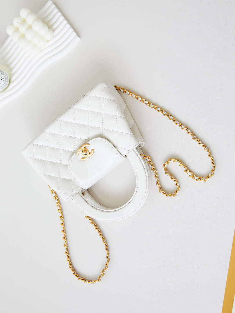 Chanel AS4416 Mini Shopping Bag shiny aged Calfskin gold tone metal Off-White - Default Title - View 7