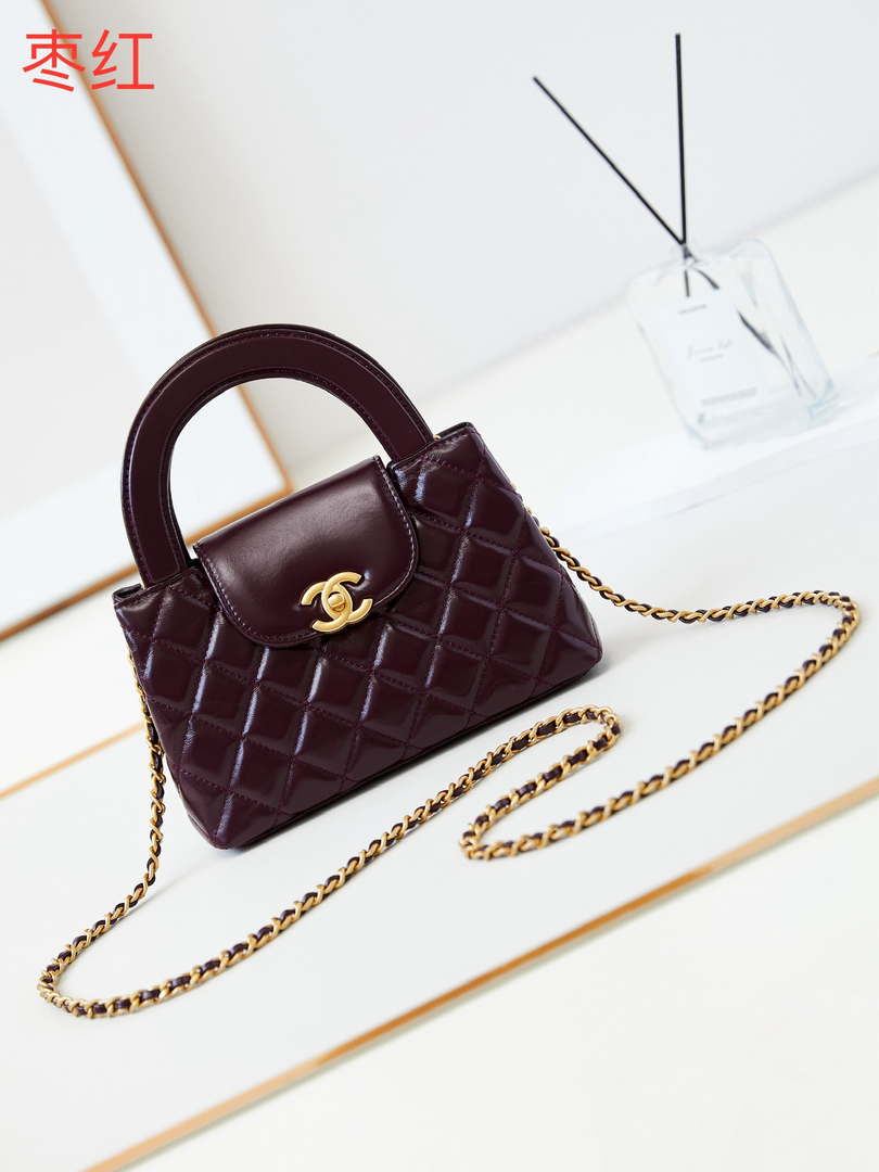 Chanel AS4416 Mini Shopping Bag shiny aged Calfskin Gold tone metal Wine Red