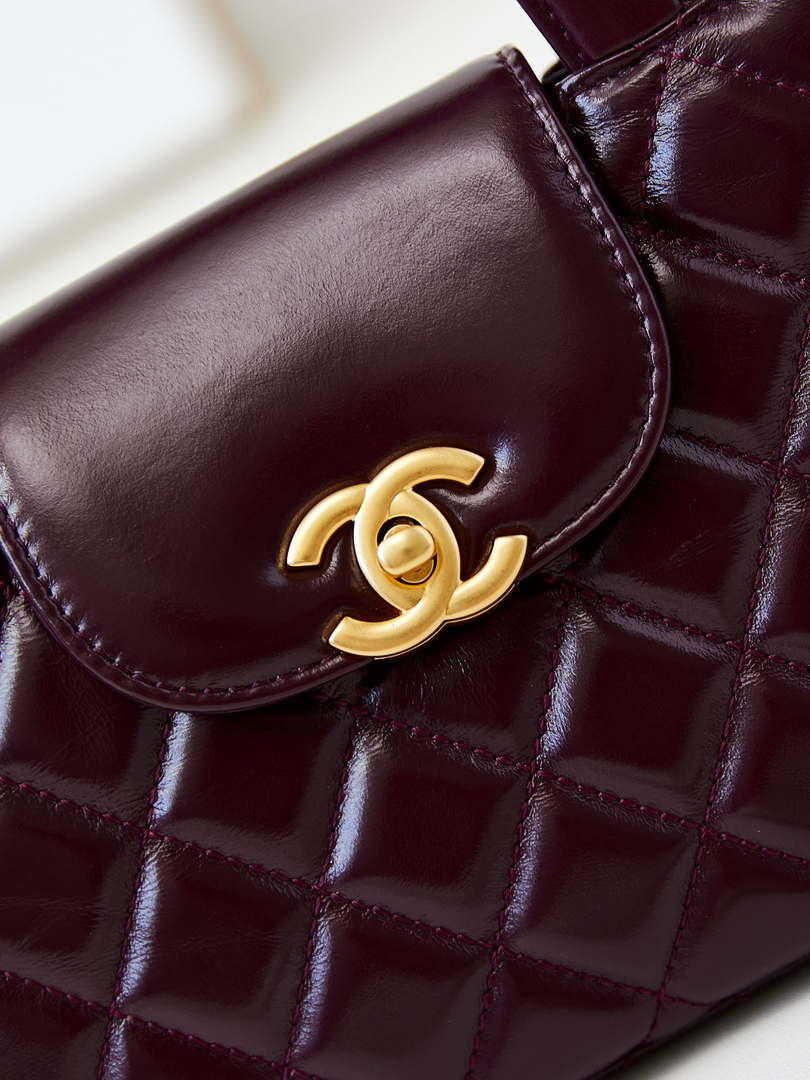 Chanel AS4416 Mini Shopping Bag shiny aged Calfskin Gold tone metal Wine Red