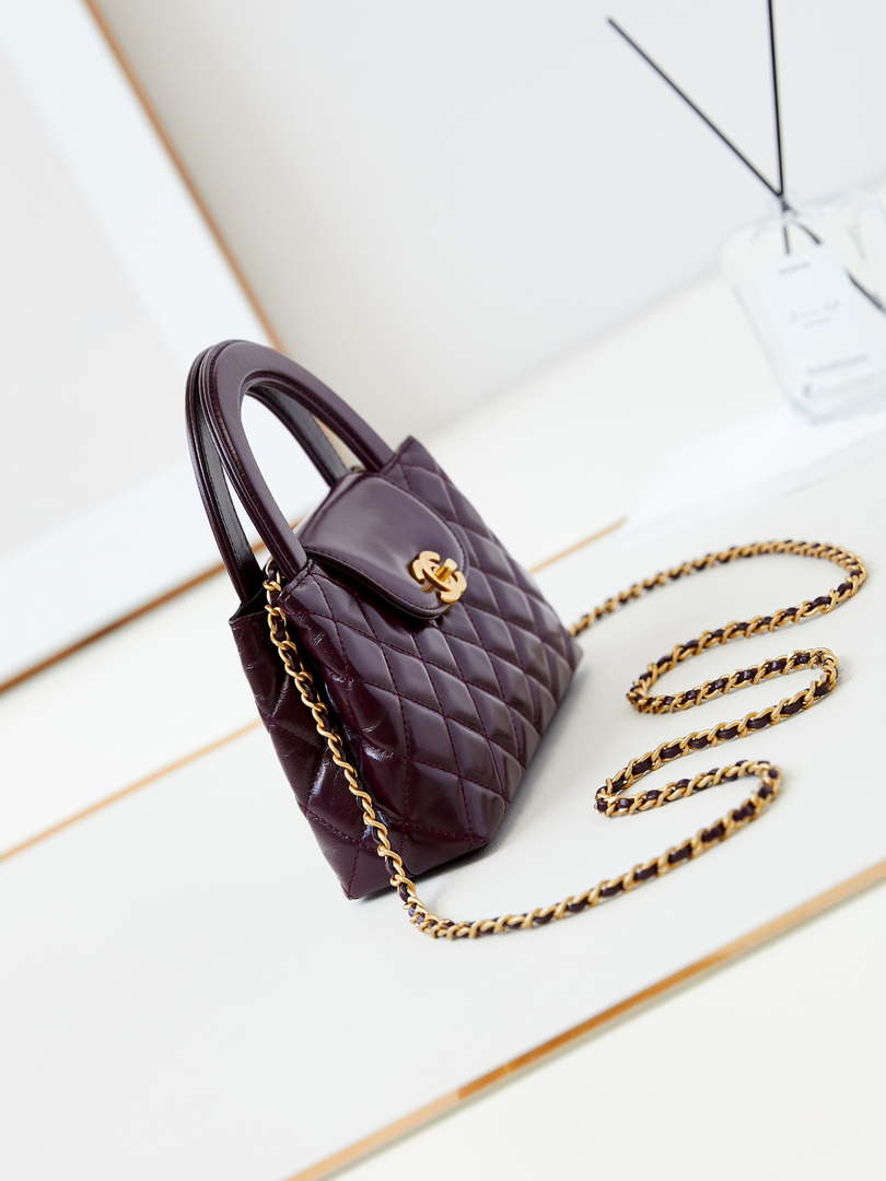 Chanel AS4416 Mini Shopping Bag shiny aged Calfskin Gold tone metal Wine Red