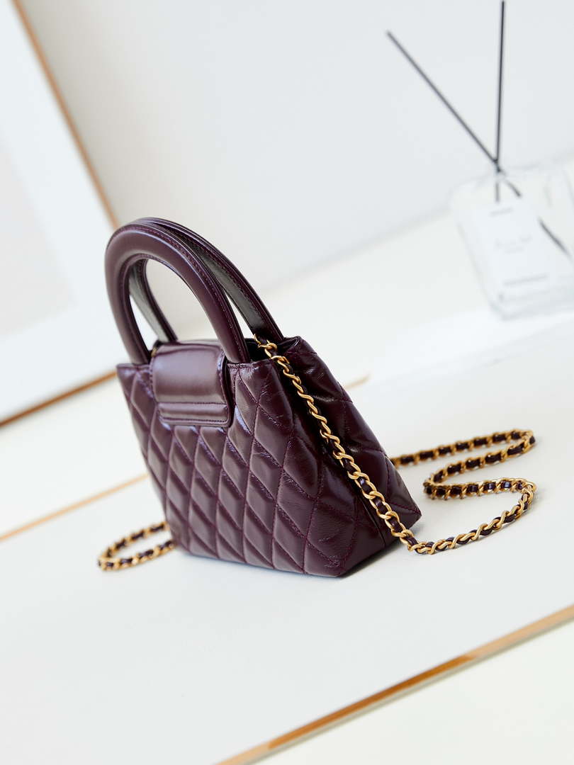 Chanel AS4416 Mini Shopping Bag shiny aged Calfskin Gold tone metal Wine Red - Default Title - View 4
