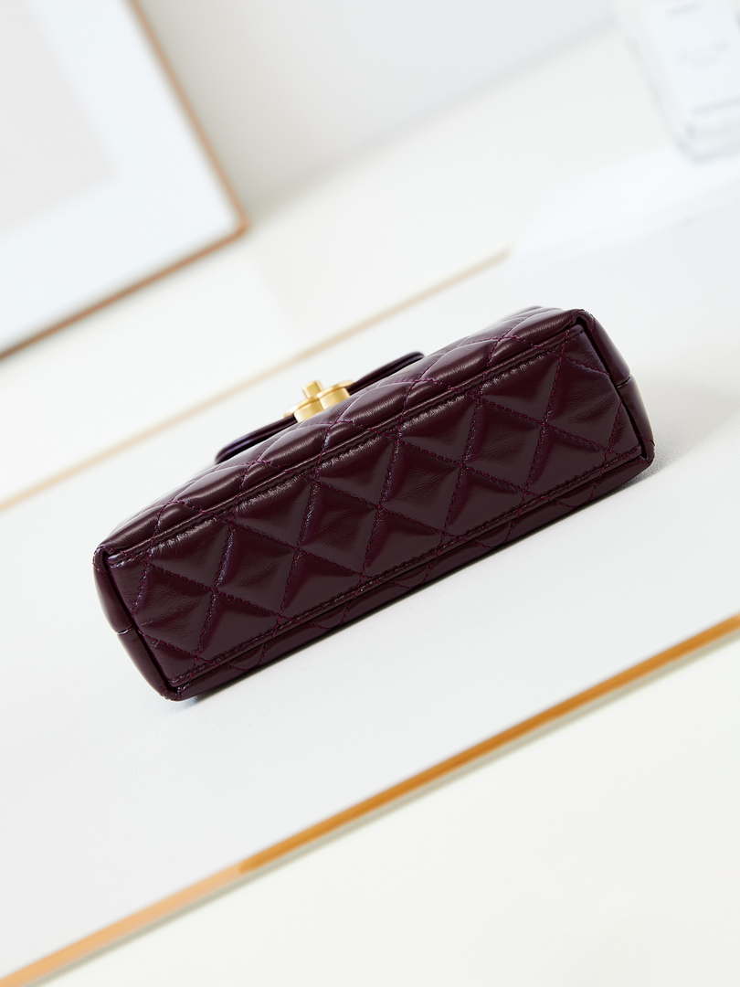 Chanel AS4416 Mini Shopping Bag shiny aged Calfskin Gold tone metal Wine Red - Default Title - View 6