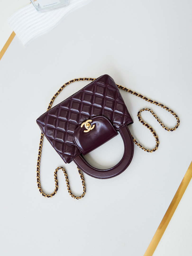 Chanel AS4416 Mini Shopping Bag shiny aged Calfskin Gold tone metal Wine Red