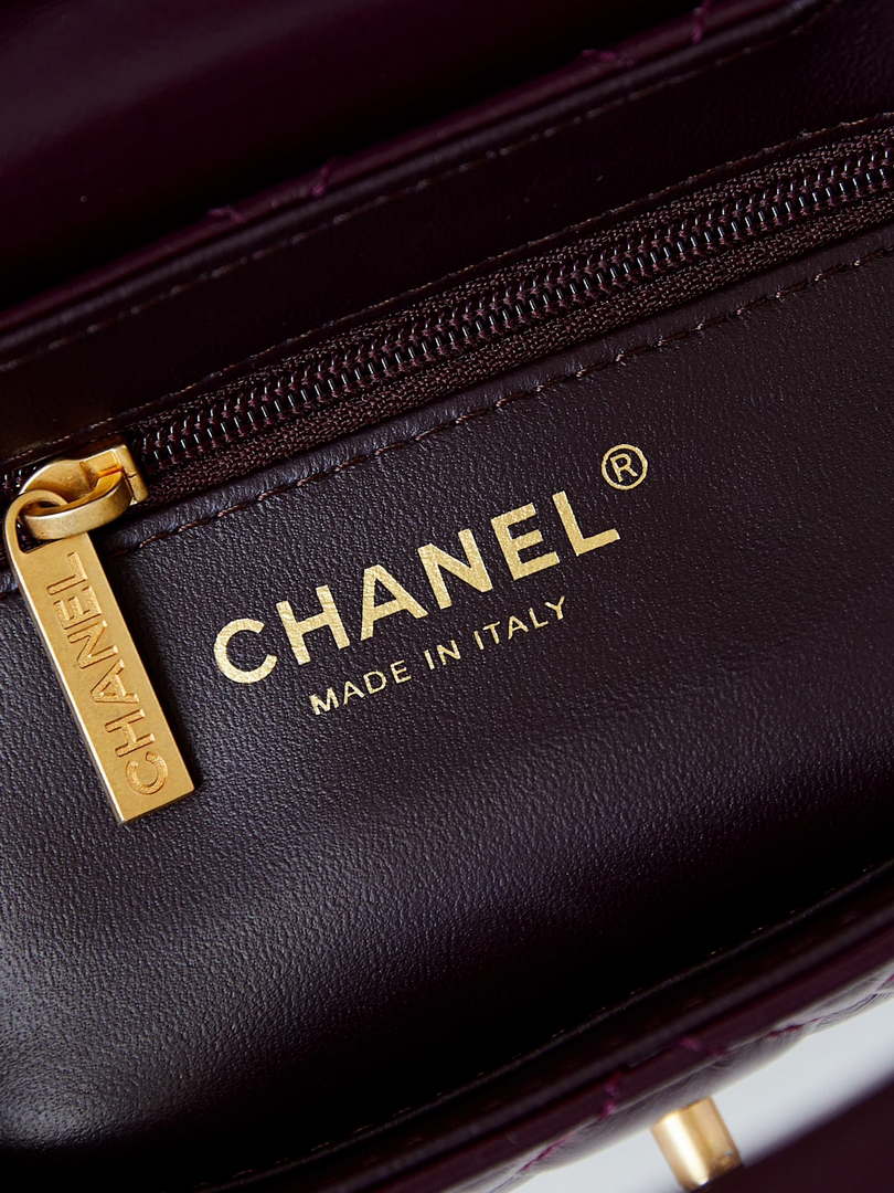 Chanel AS4416 Mini Shopping Bag shiny aged Calfskin Gold tone metal Wine Red - Default Title - View 8