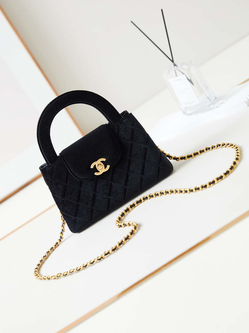 Chanel AS4416 Mini Shopping Bag Velvet & Gold Metal Black