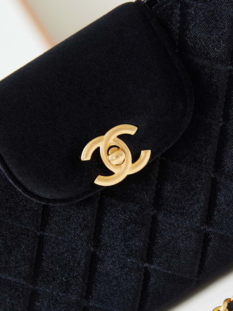 Chanel AS4416 Mini Shopping Bag Velvet & Gold Metal Black