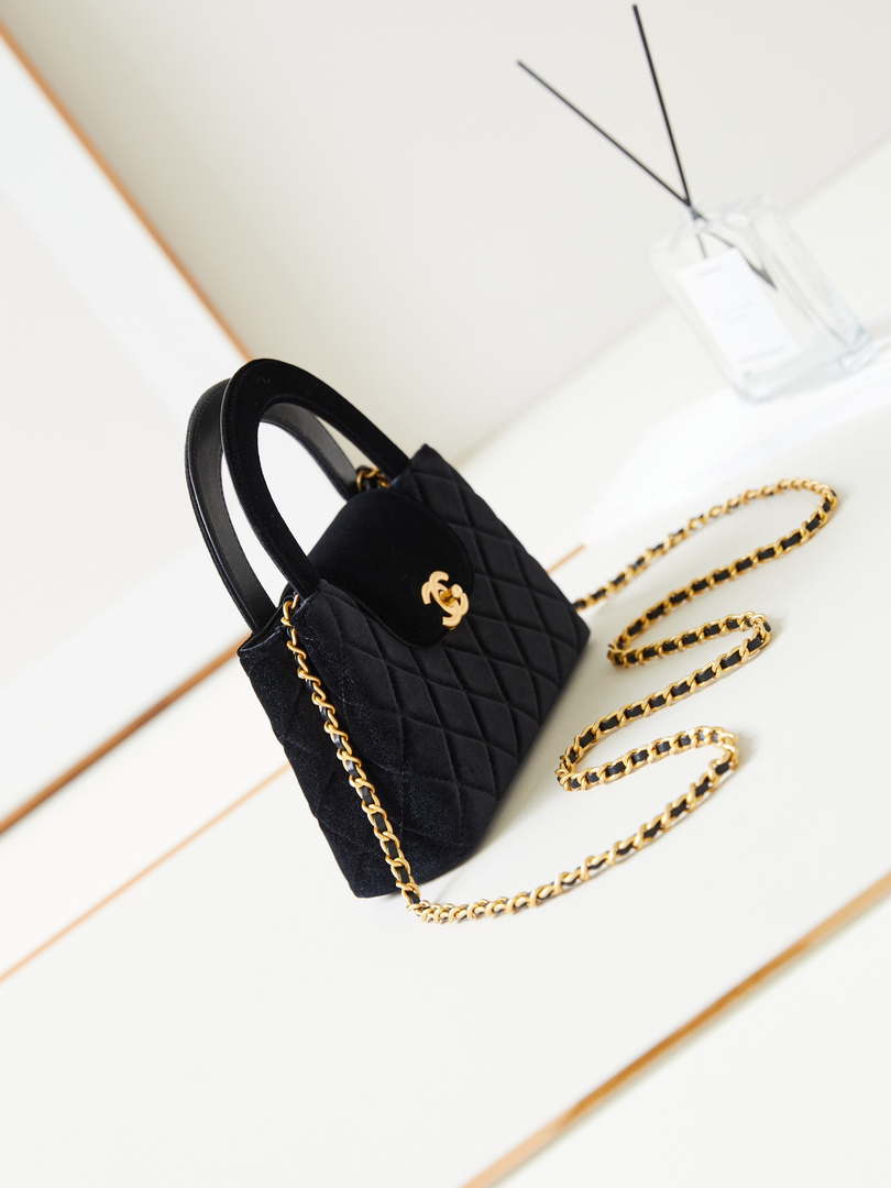 Chanel AS4416 Mini Shopping Bag Velvet & Gold Metal Black