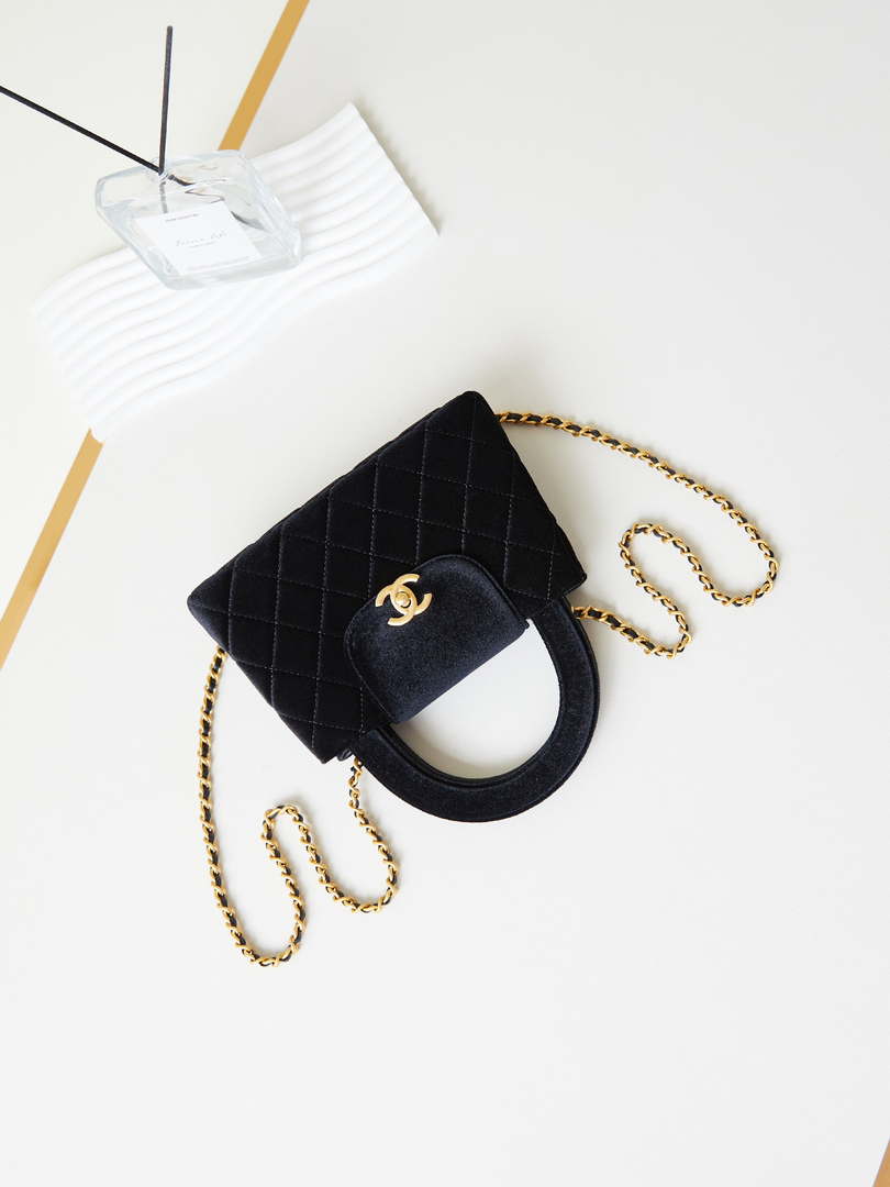 Chanel AS4416 Mini Shopping Bag Velvet & Gold Metal Black