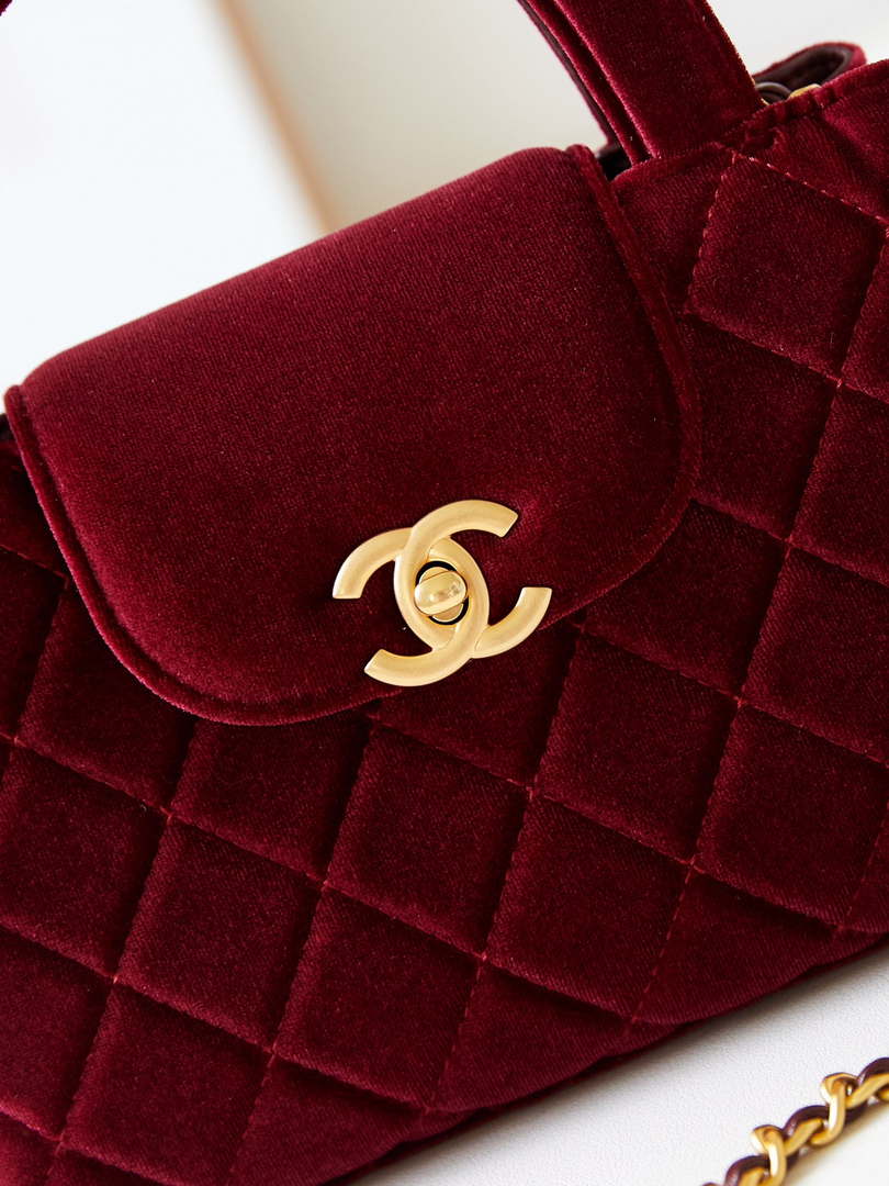 Chanel AS4416 Mini Shopping Bag Velvet & Gold Metal Wine Red - Default Title - View 2