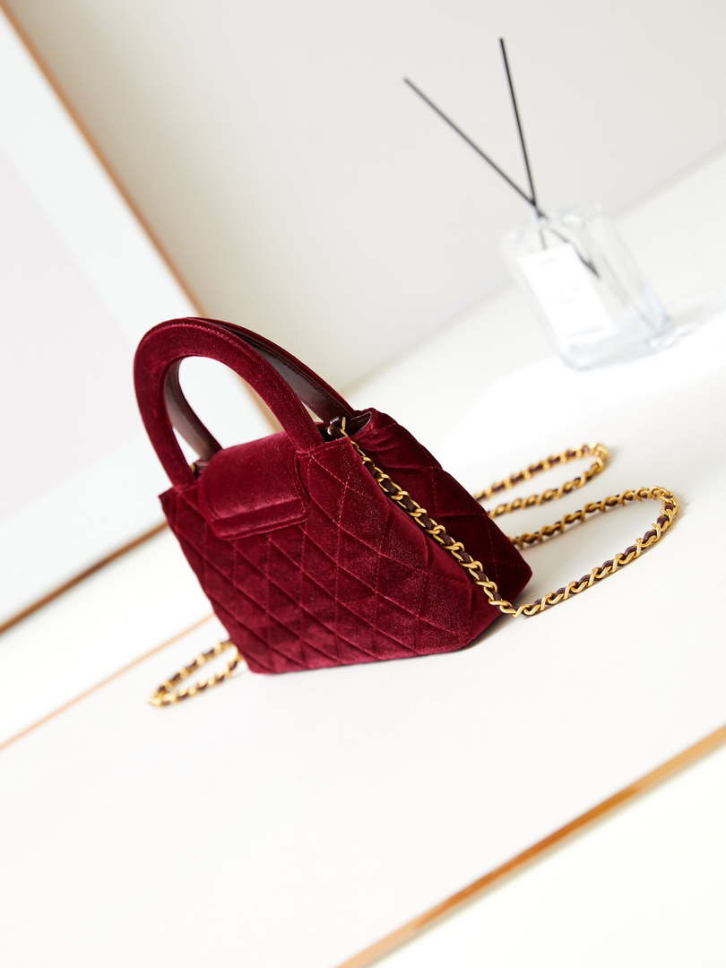Chanel AS4416 Mini Shopping Bag Velvet & Gold Metal Wine Red
