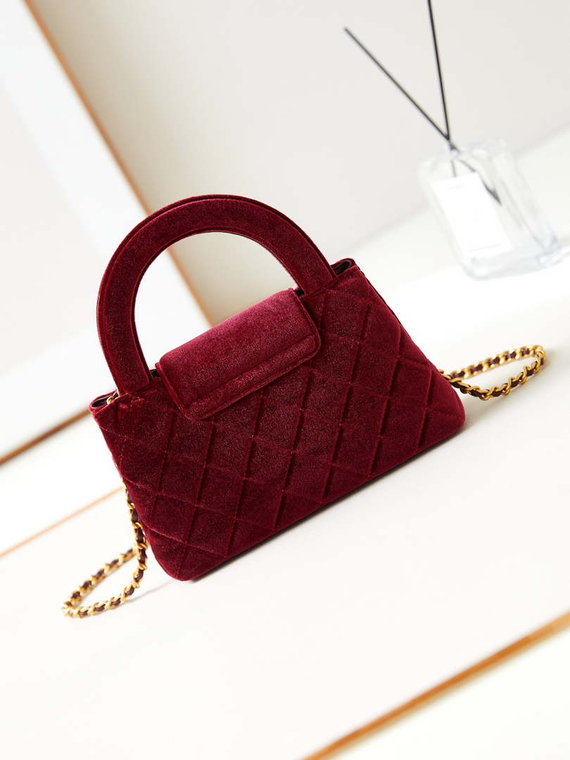 Chanel AS4416 Mini Shopping Bag Velvet & Gold Metal Wine Red - Default Title - View 5