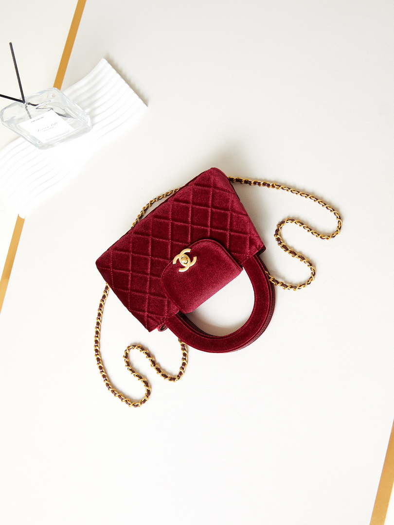 Chanel AS4416 Mini Shopping Bag Velvet & Gold Metal Wine Red