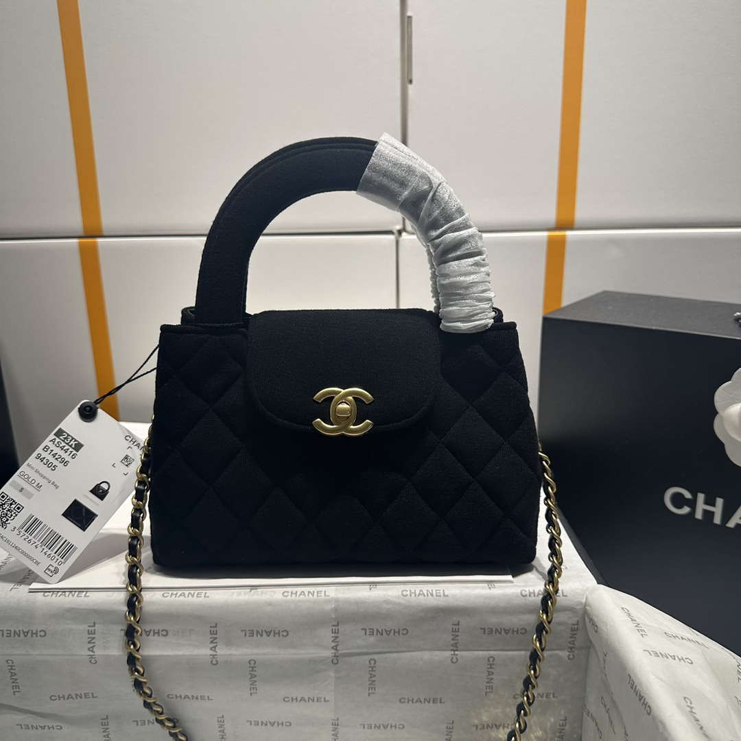 Chanel AS4416 Mini Shopping Bag Velvet gold tone metal Black - Default Title - View 1