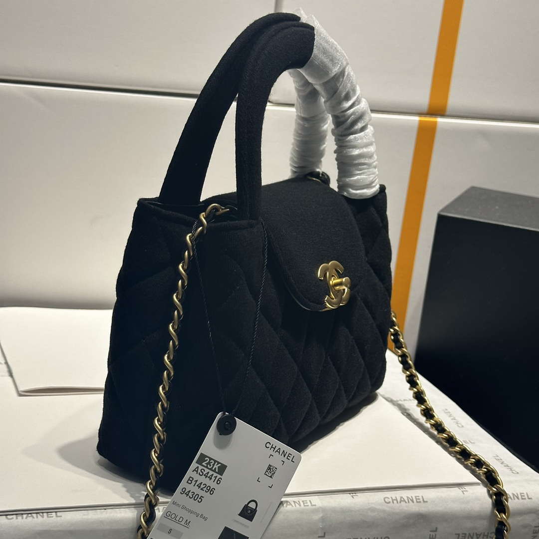 Chanel AS4416 Mini Shopping Bag Velvet gold tone metal Black - Default Title - View 4