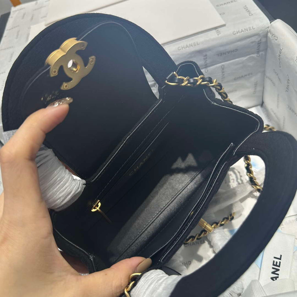 Chanel AS4416 Mini Shopping Bag Velvet gold tone metal Black
