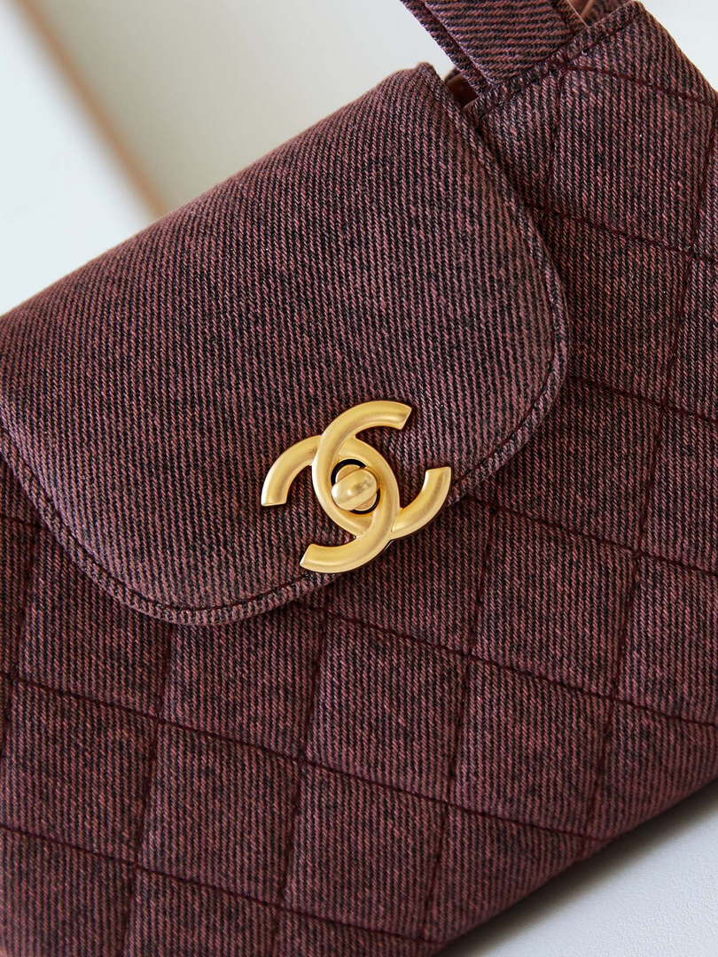 Chanel AS4416 Mini Shopping Bag Washed Denim & Gold-Tone Metal Orange & Black