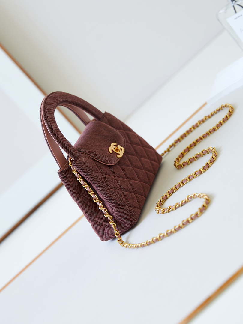 Chanel AS4416 Mini Shopping Bag Washed Denim & Gold-Tone Metal Orange & Black