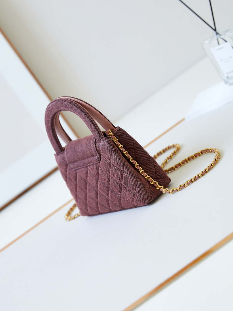 Chanel AS4416 Mini Shopping Bag Washed Denim & Gold-Tone Metal Orange & Black