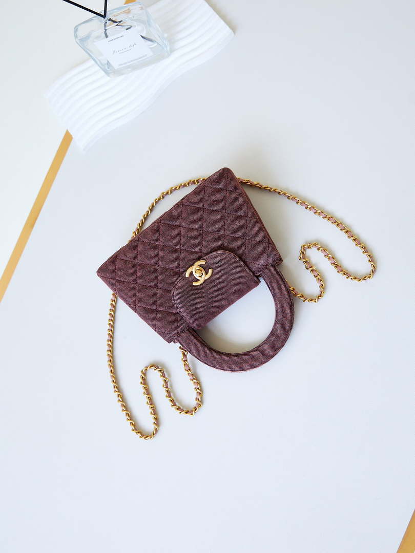 Chanel AS4416 Mini Shopping Bag Washed Denim & Gold-Tone Metal Orange & Black