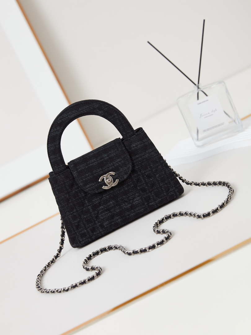 Chanel AS4416 Printed Denim & Ruthenium-Finish Metal Black & Gray - Default Title - View 1