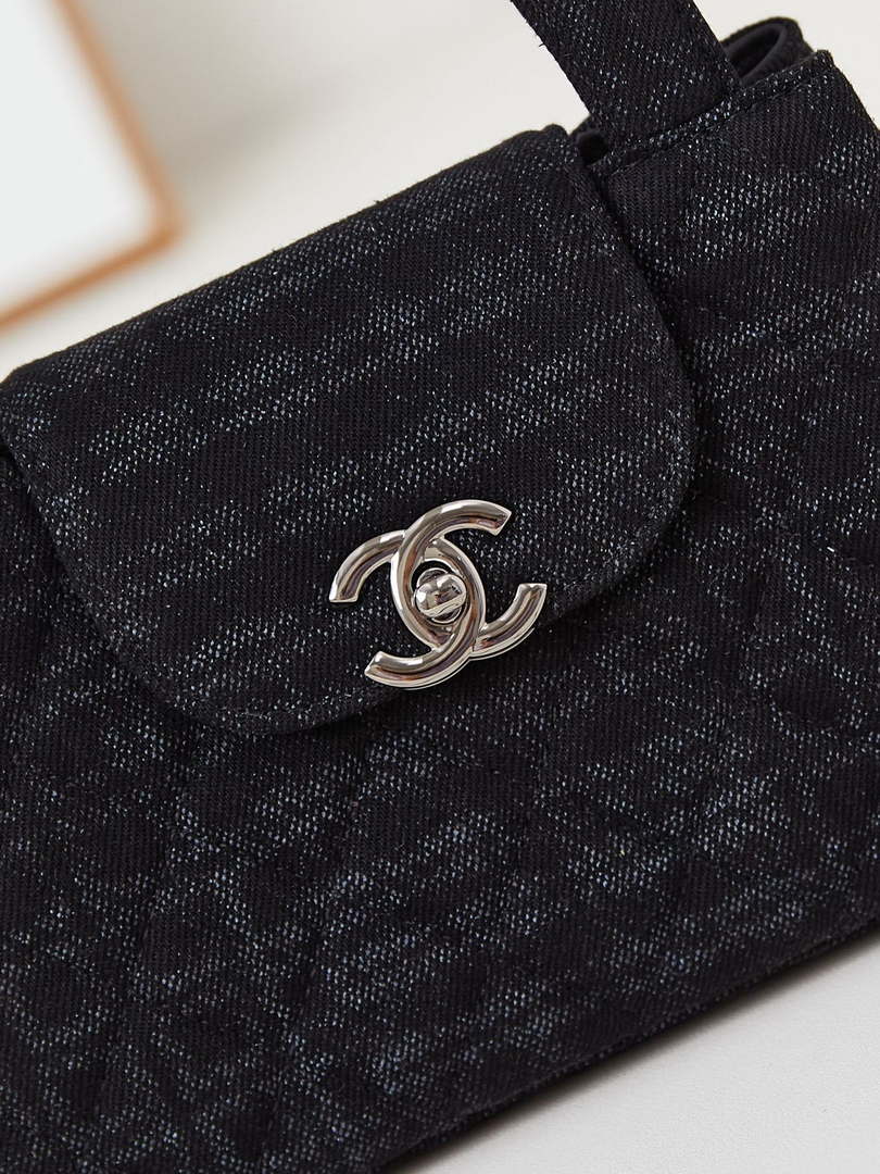 Chanel AS4416 Printed Denim & Ruthenium-Finish Metal Black & Gray