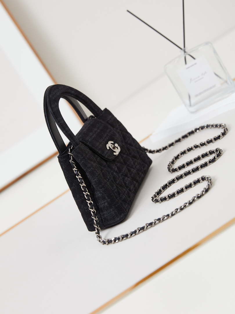 Chanel AS4416 Printed Denim & Ruthenium-Finish Metal Black & Gray
