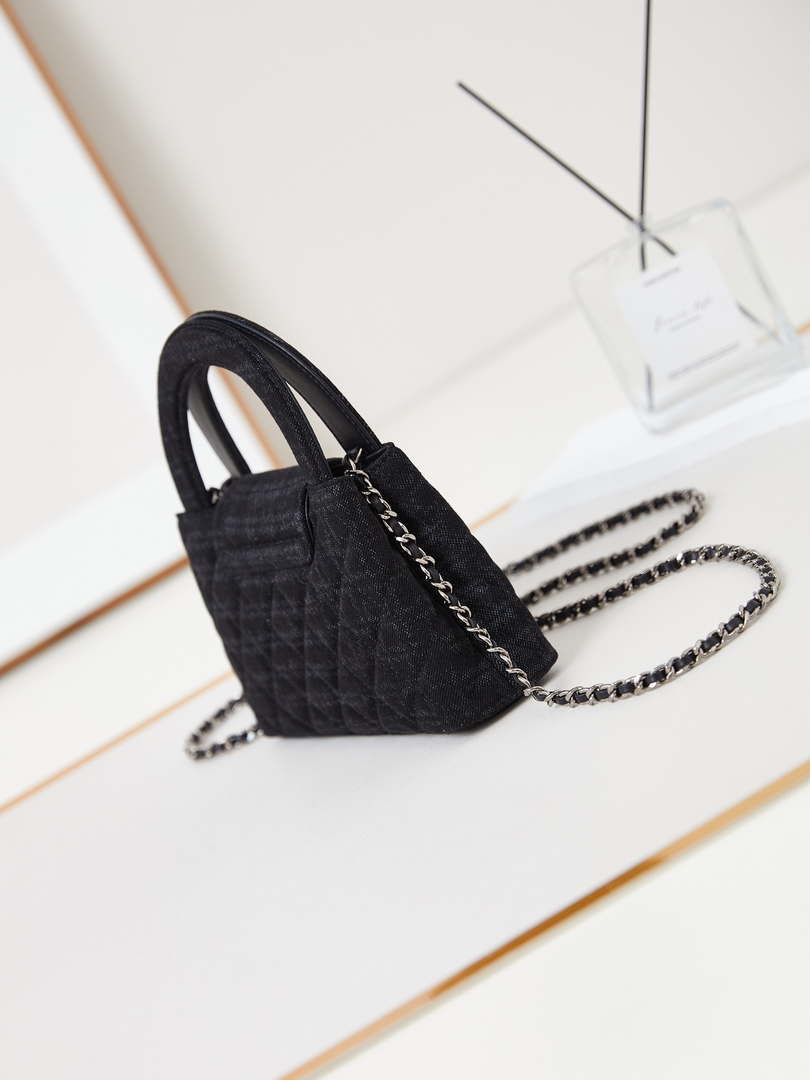 Chanel AS4416 Printed Denim & Ruthenium-Finish Metal Black & Gray