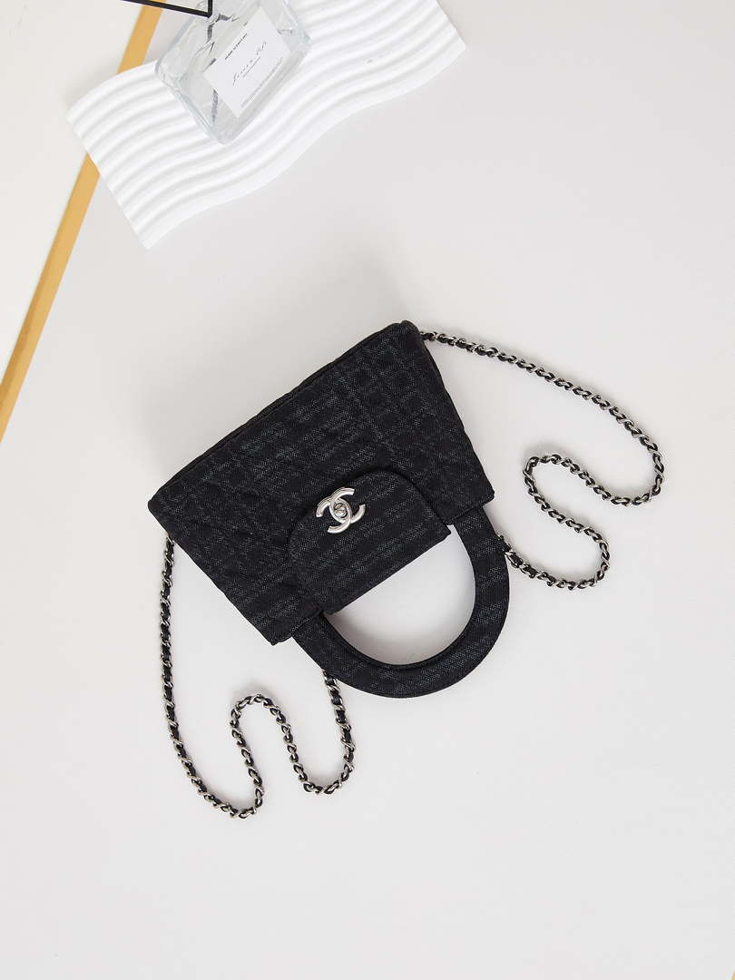Chanel AS4416 Printed Denim & Ruthenium-Finish Metal Black & Gray
