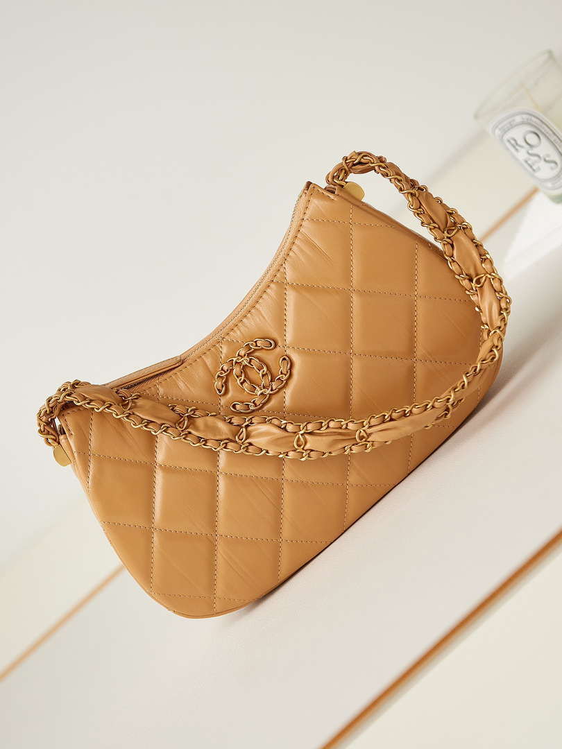 Chanel AS4422 23K Hobo Bag Lambskin Gold Metal Caramel - Default Title - View 1