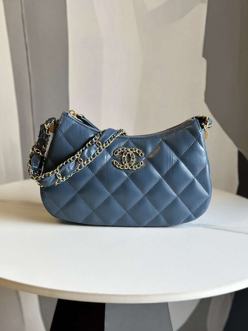 Chanel AS4422 23K Hobo Bag Lambskin Gold Metal Navy Blue - Default Title - View 1