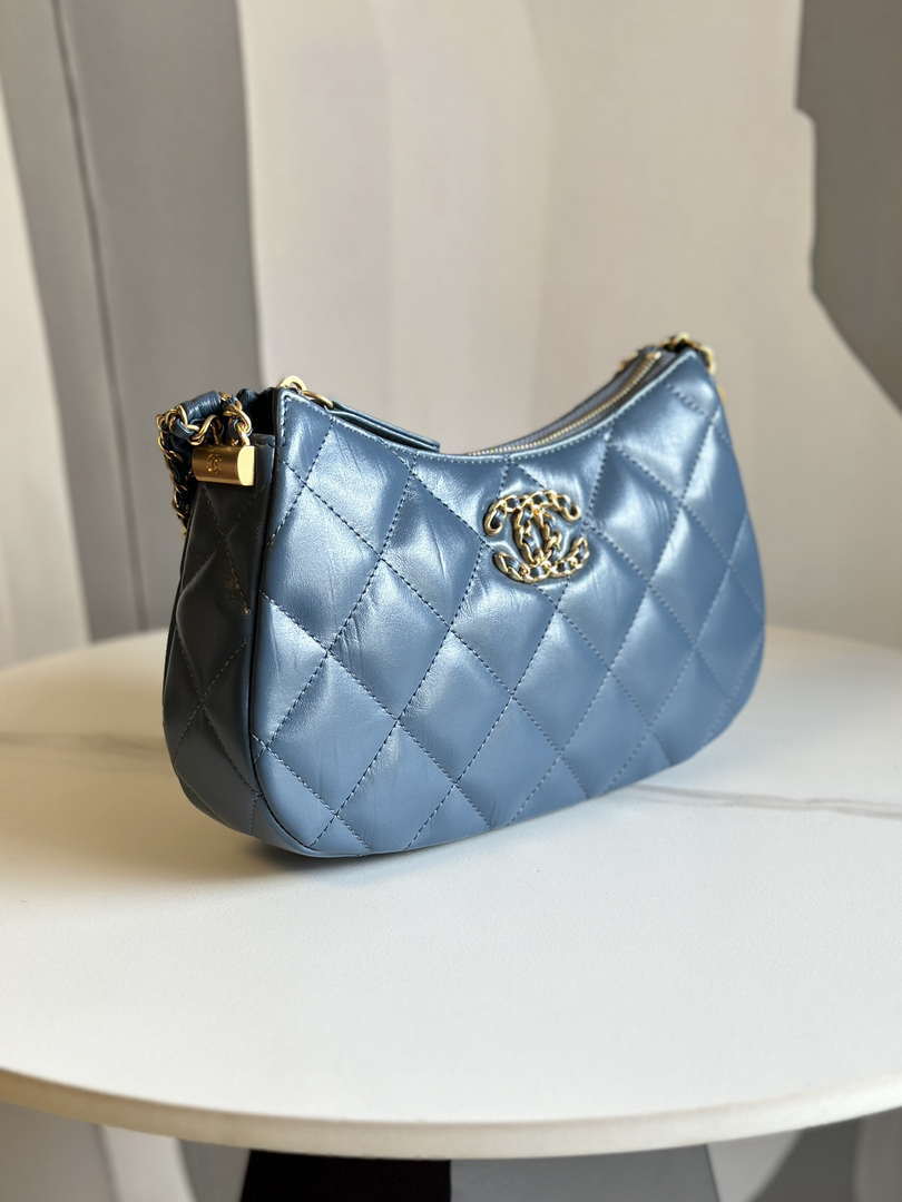 Chanel AS4422 23K Hobo Bag Lambskin Gold Metal Navy Blue - Default Title - View 3