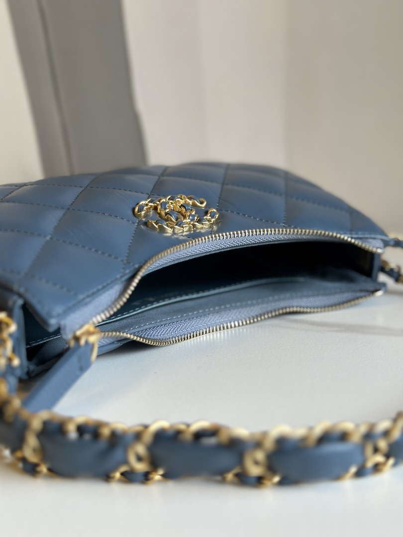 Chanel AS4422 23K Hobo Bag Lambskin Gold Metal Navy Blue - Default Title - View 5