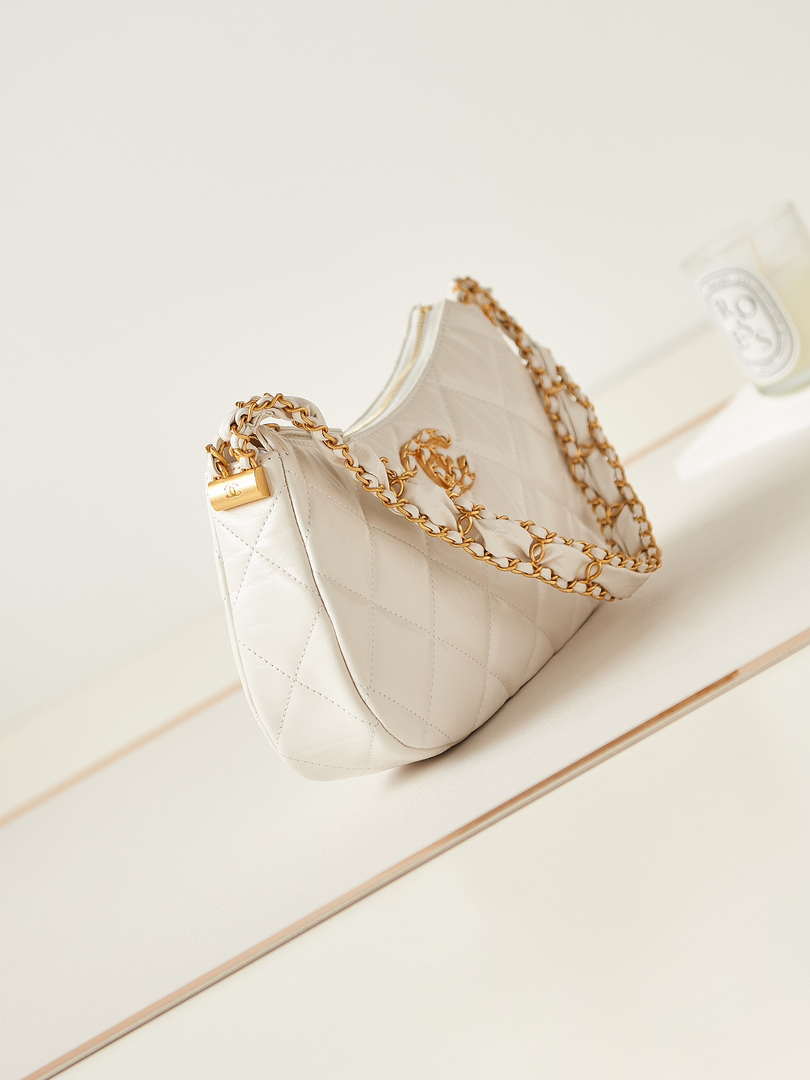 Chanel AS4422 23K Hobo Bag Lambskin Gold Metal White - Default Title - View 3
