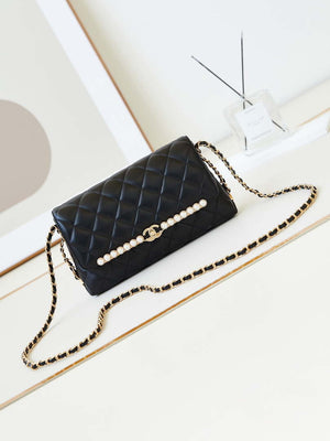 Chanel 23K AS4452 Flap Bag Lambskin With Pearl & Metal Chain Black - Default Title - View 1
