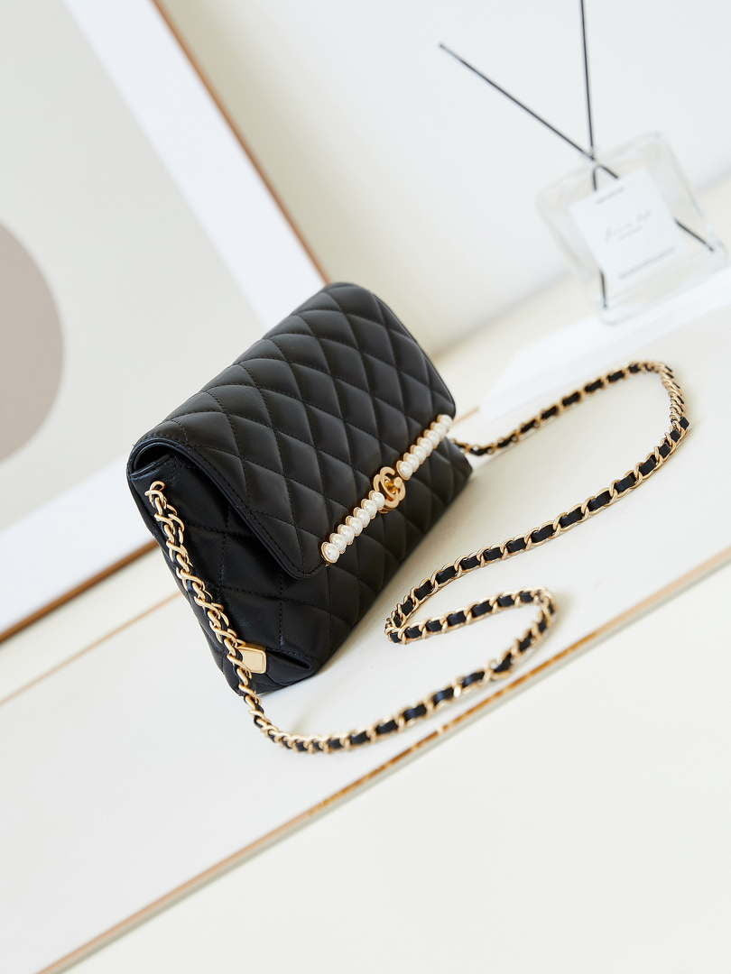 Chanel 23K AS4452 Flap Bag Lambskin With Pearl & Metal Chain Black - Default Title - View 3