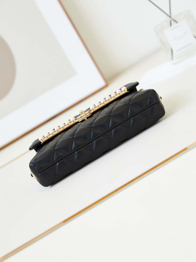 Chanel 23K AS4452 Flap Bag Lambskin With Pearl & Metal Chain Black - Default Title - View 6