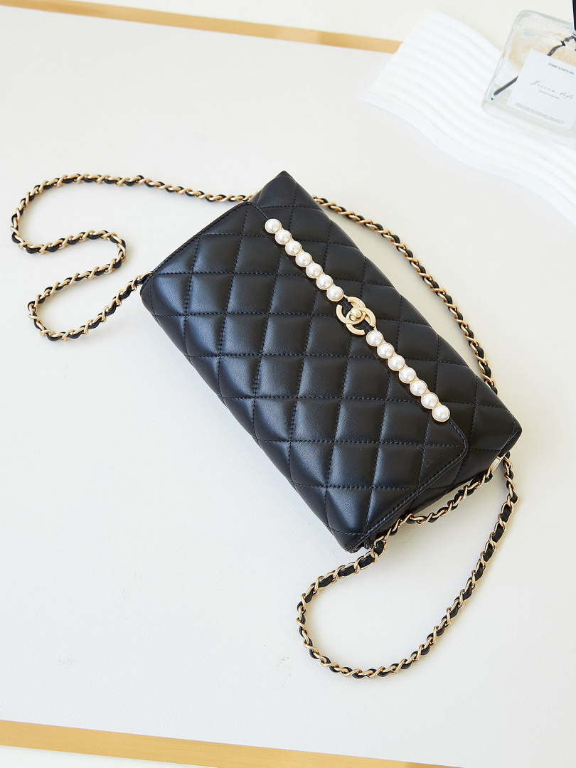 Chanel 23K AS4452 Flap Bag Lambskin With Pearl & Metal Chain Black - Default Title - View 7