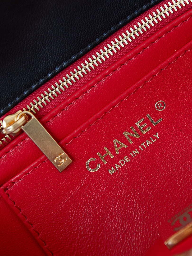 Chanel 23K AS4452 Flap Bag Lambskin With Pearl & Metal Chain Black