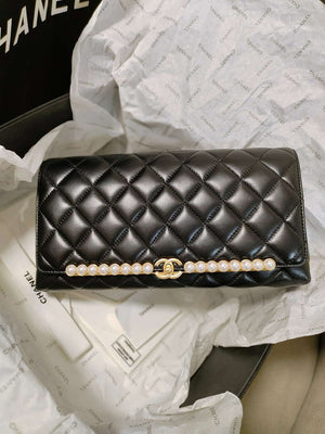 Chanel AS4455 CLUTCH Lambskin Imitation Pearls & Gold Metal Black - Default Title - View 9
