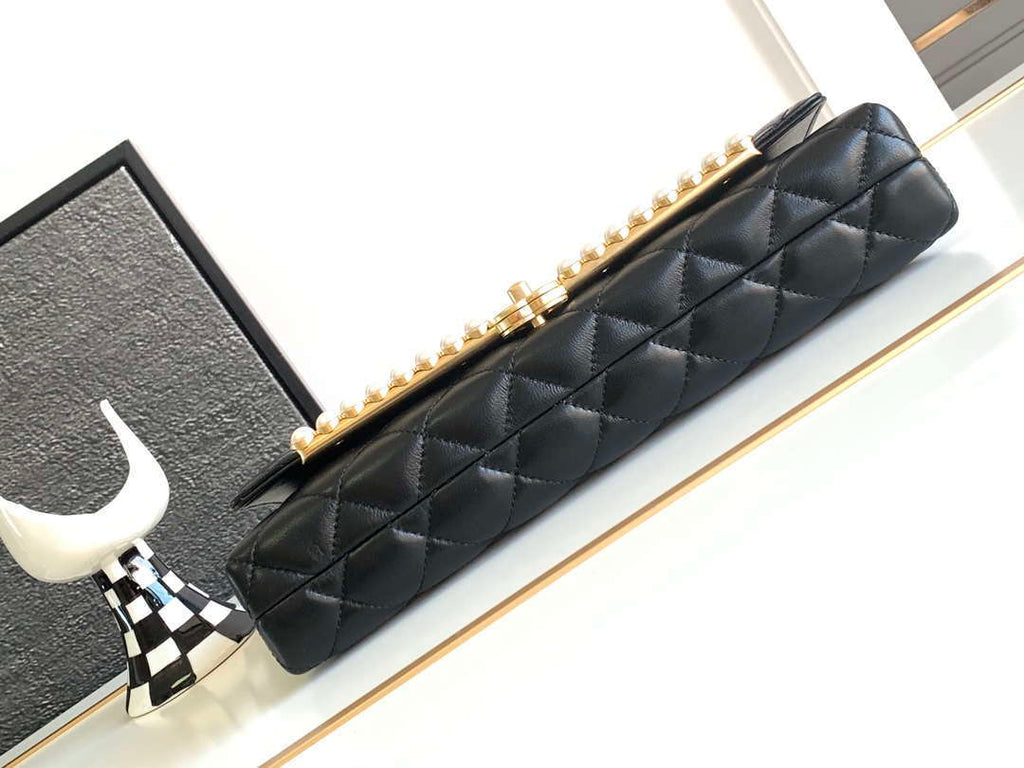 Chanel AS4455 CLUTCH Lambskin Imitation Pearls & Gold Metal Black