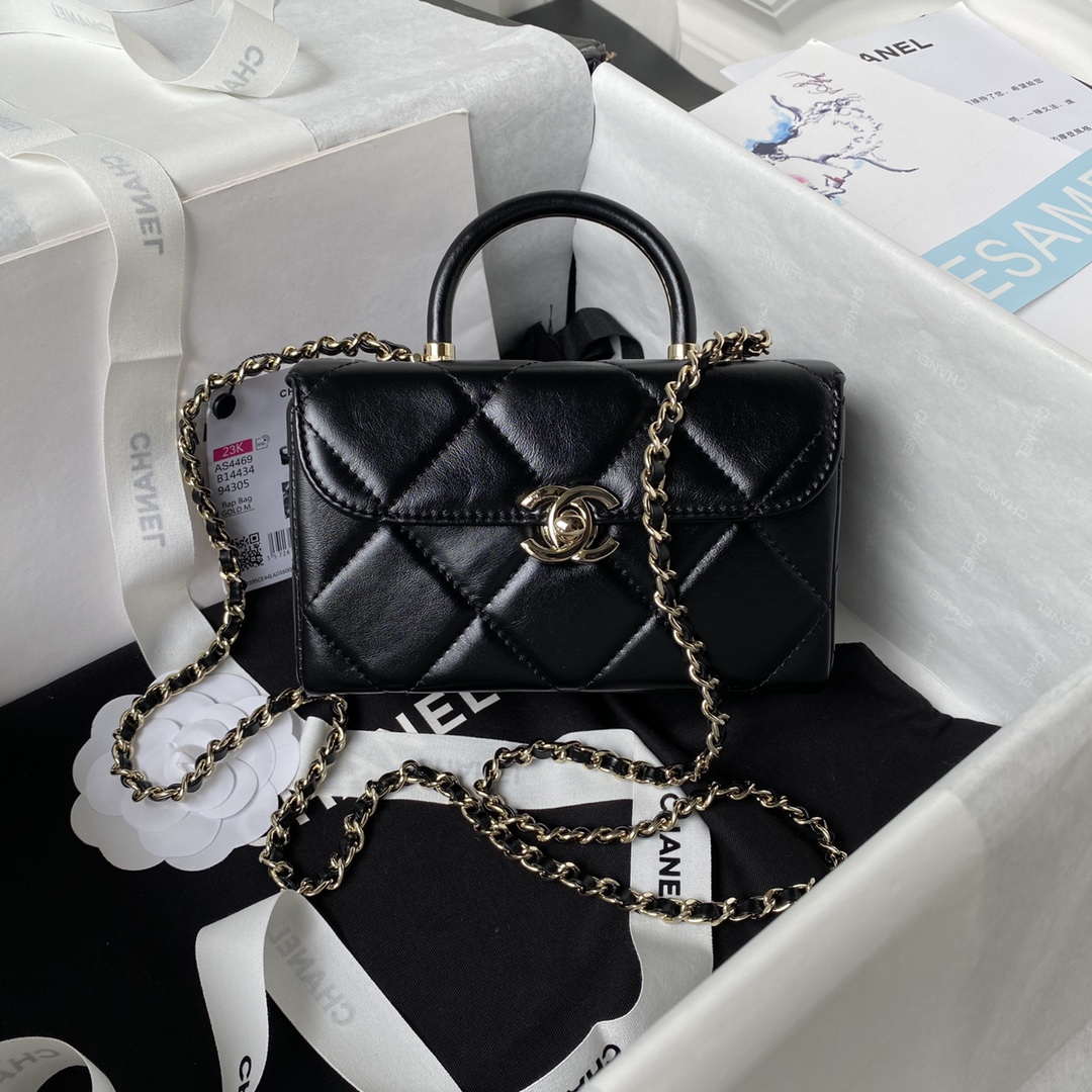 Chanel AS4469 Mini BOX Bag Shiny Calfskin & Gold-Tone Metal Black - Default Title - View 1