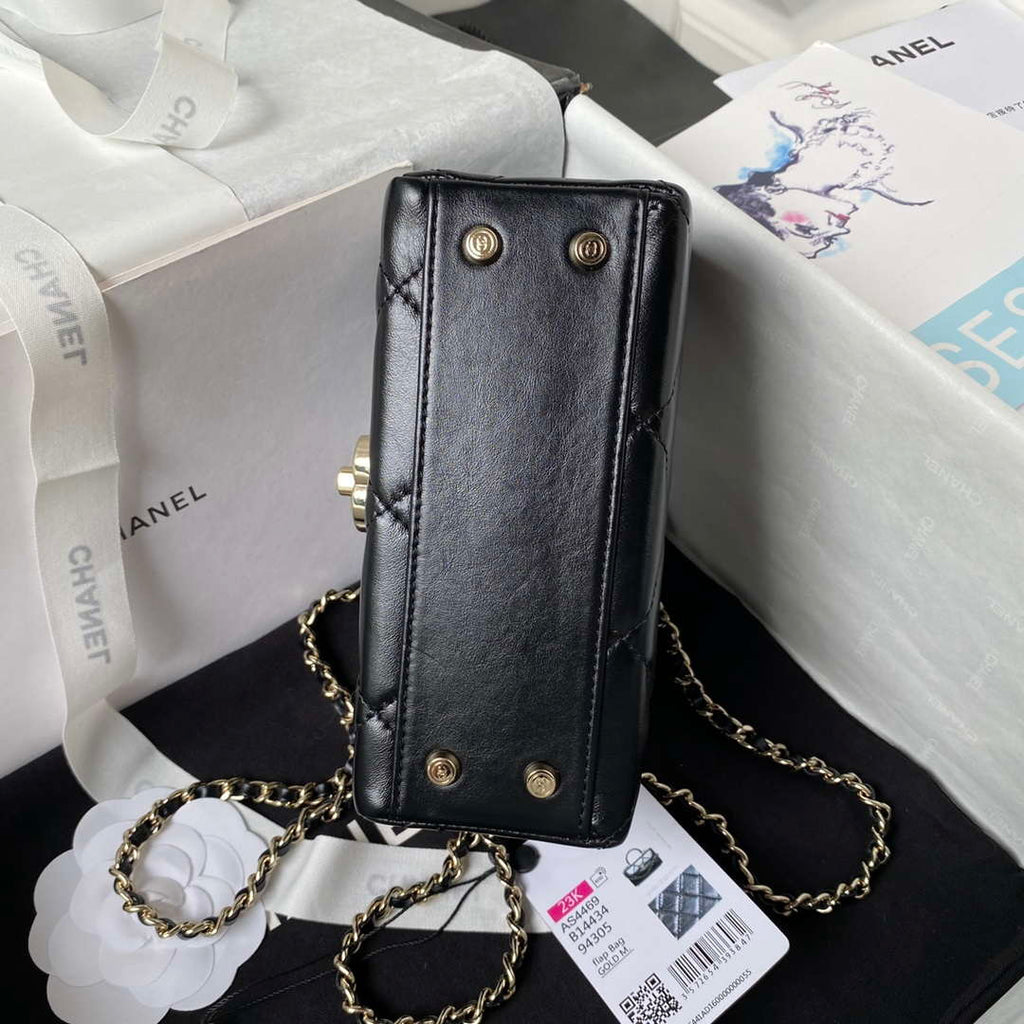 Chanel AS4469 Mini BOX Bag Shiny Calfskin & Gold-Tone Metal Black