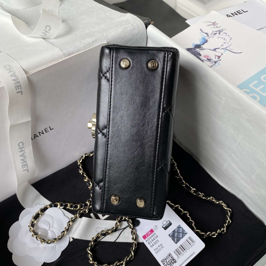 Chanel AS4469 Mini BOX Bag Shiny Calfskin & Gold-Tone Metal Black - Default Title - View 6
