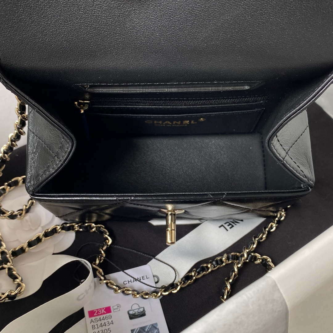 Chanel AS4469 Mini BOX Bag Shiny Calfskin & Gold-Tone Metal Black